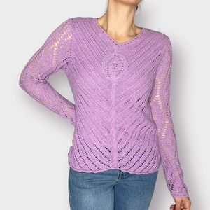 2000s Winter Silks Purple Crochet Top‎